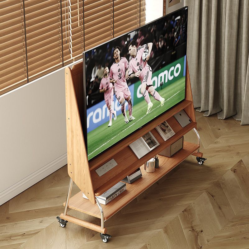 Solid Wood Movable Tv Cabinet Living Room Home Small Apartment Modern Simple Floor-Standing Wheeled Storage Tv Stand