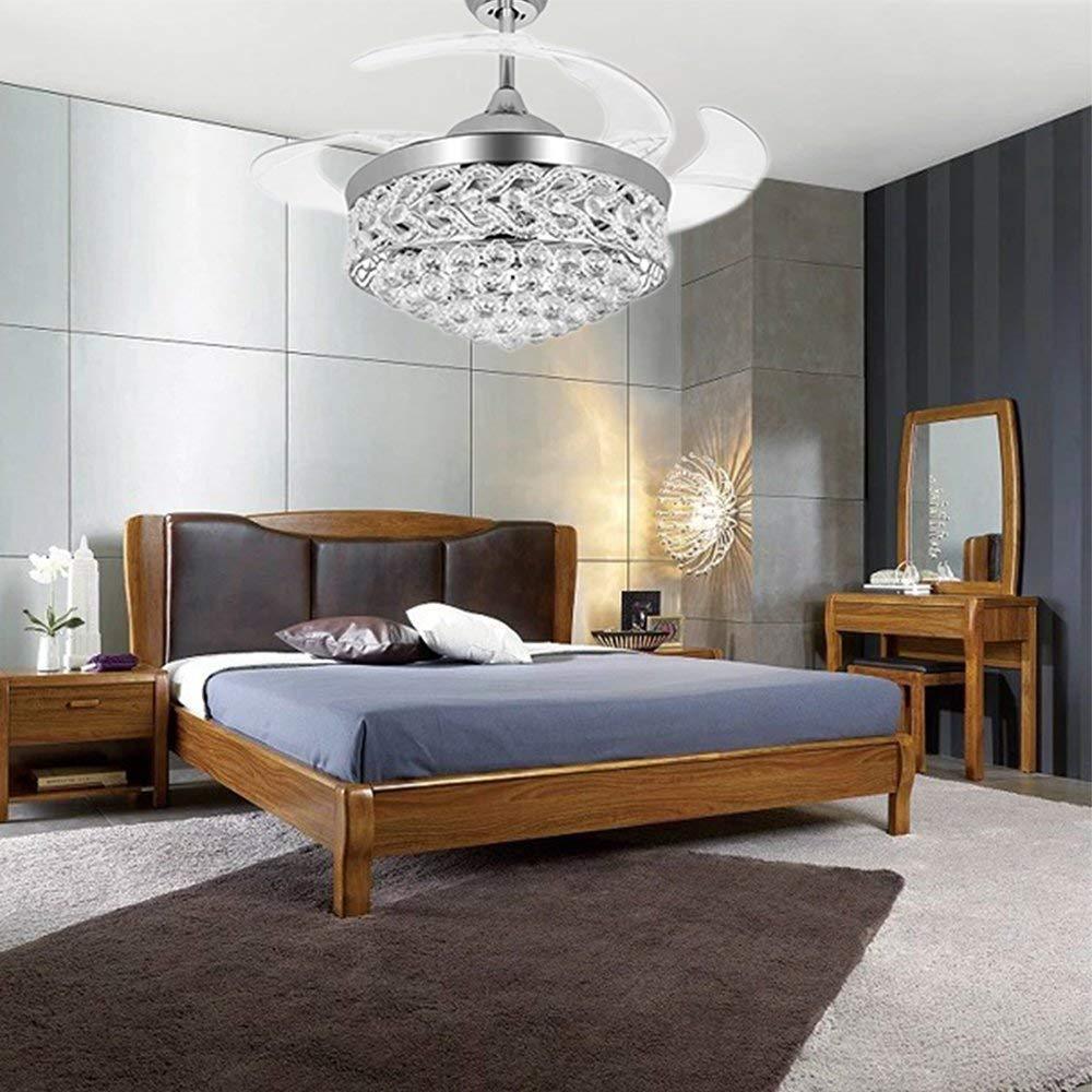 Cross-Border Modern Light Luxury Crystal Ceiling Fan Light for Living Room, Bedroom, Dining Room, Led Invisible Fan Light with Forward and Reverse Rotation