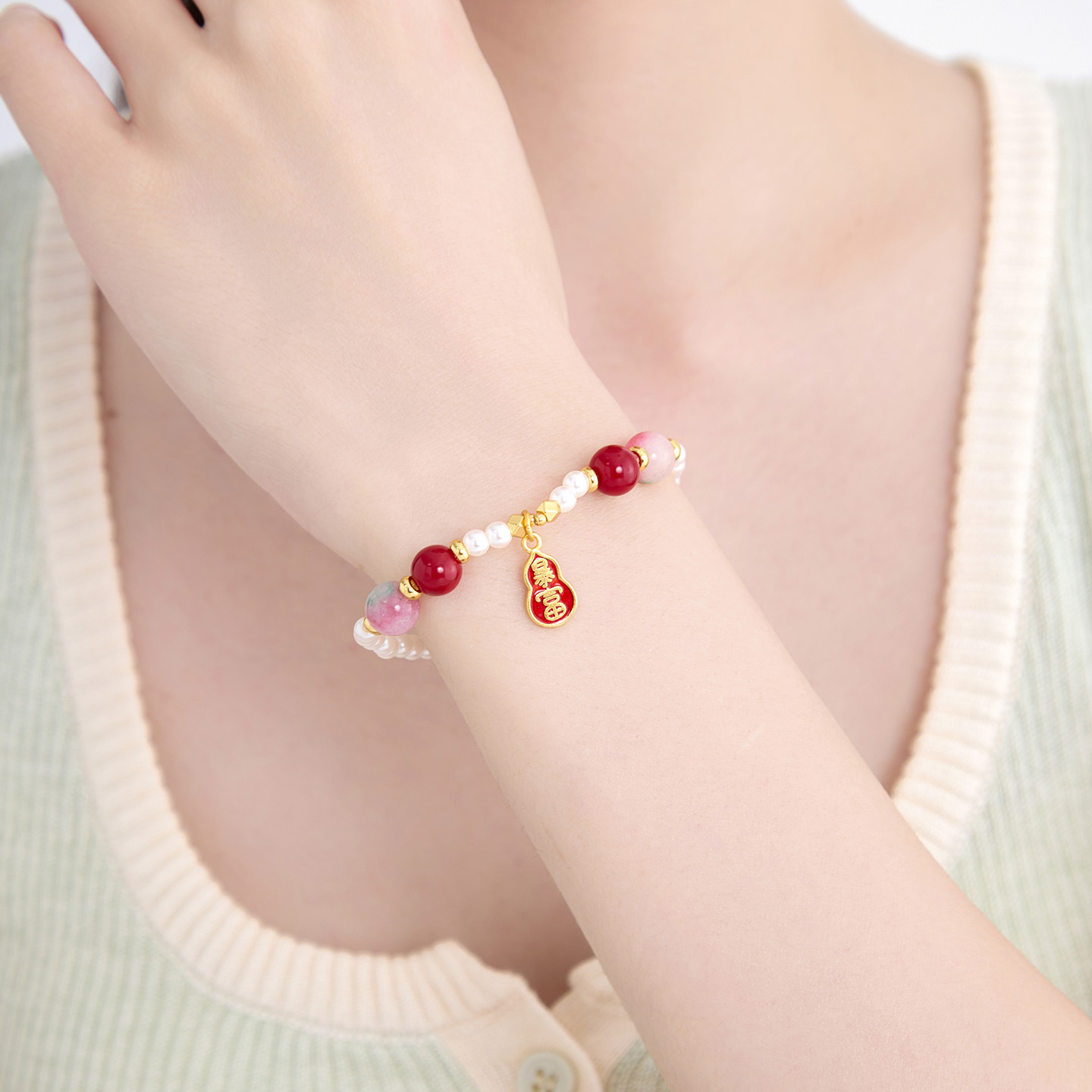 Pulsera de Perlas de Imitación con Dije de Calabaza, Aleación de Cobre, Chapado en Oro, para Regalos