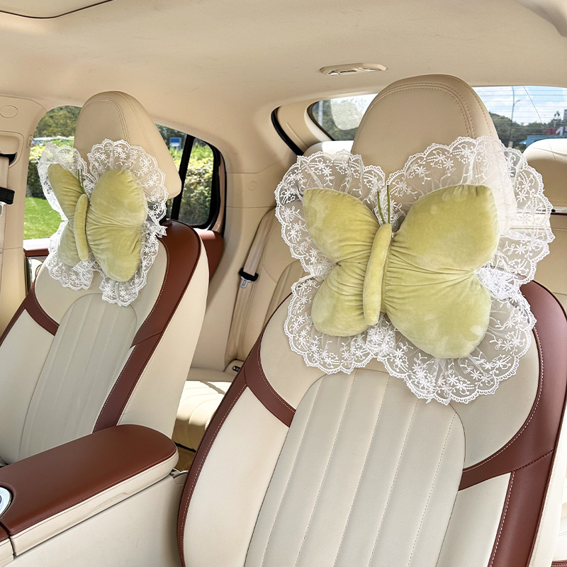 2026 New Car Accessories Plush Butterfly Headrest and Lumbar Support Pink Headrest and Lumbar Support