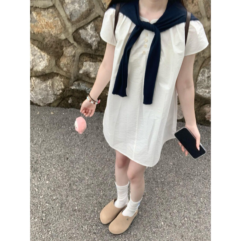Gorgeous White Shirt and Short-Sleeve Dress for Petite Figures, Summer 2026 New Style Two-Piece Set, Loose Fit for Pregnant Women