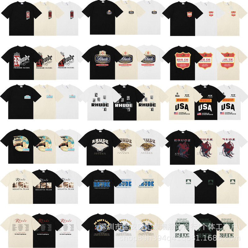 Foreign trade cross-border RHUDE new printed cotton short-sleeve t-shirt for men and women, loose fit, high street style, versatile, wholesale