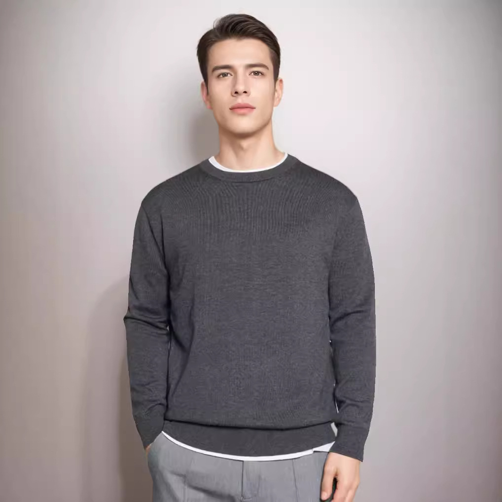 2025 Autumn and Winter Casual Loose Japanese Style Pullover No-Iron Sweater Round Neck Bottoming Shirt Round Neck Men's Sweater Batch