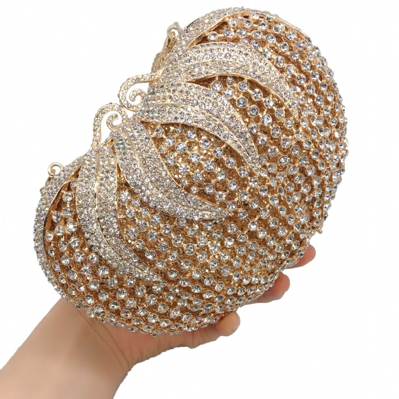 AliExpress bolsas de diamante de metal hueco bolsas de cena de diamantes vestidos de banquete de damas bolsas de mano de diamante de fibra
