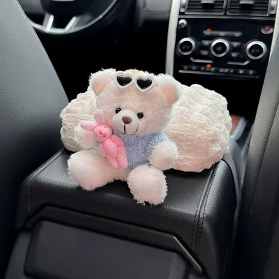 2024 New Model Car Armrest Car tissue box/set - no-specifications-little-white-bear-holding-a-rabbit-armrest-box-tissue-holder