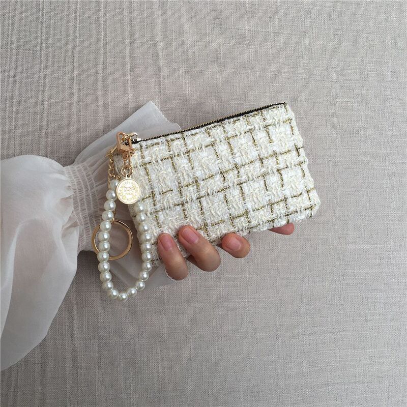 Women's Short Wallet with Zipper Coin Pocket, Tweed Woven Card Holder, Exquisite Driver's License and Key Clutch Bag