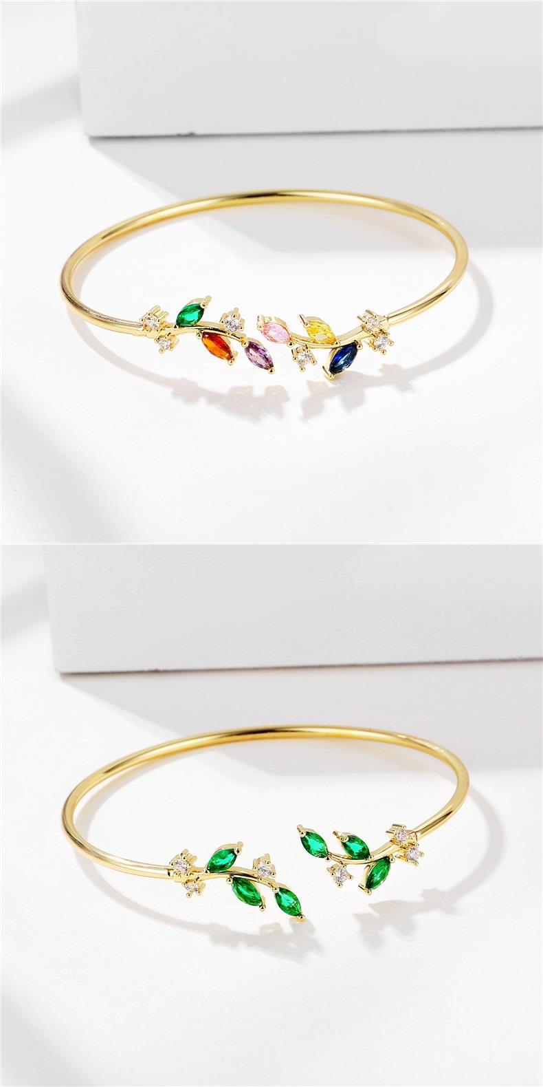Elegant Leaf Copper Plating Zircon Bangle display picture 1