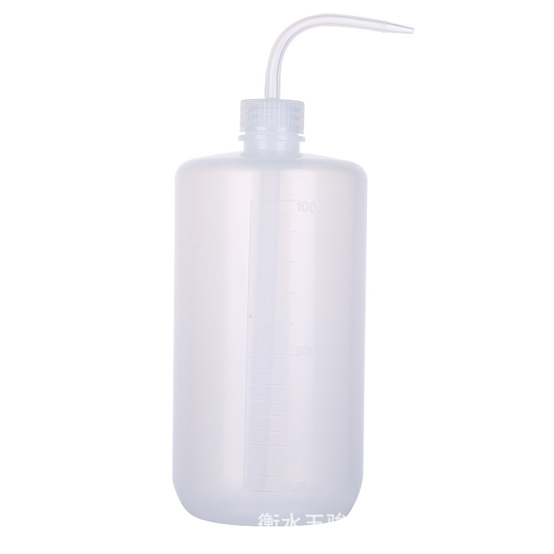 Venta al por mayor 250ml botella de lavado de boca curvada suculentas botella de limpieza 500ml escala olla de lavado codo blanco botella de compresión