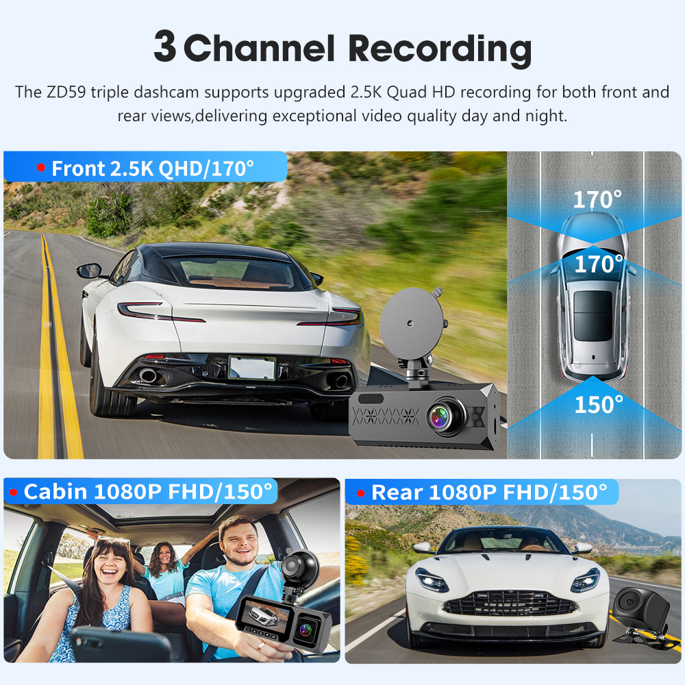 Cross-Border 4K Driving Recorder Three-Camera Infrared Night Vision Wifi+256G Capacitive Parking Monitoring Gps