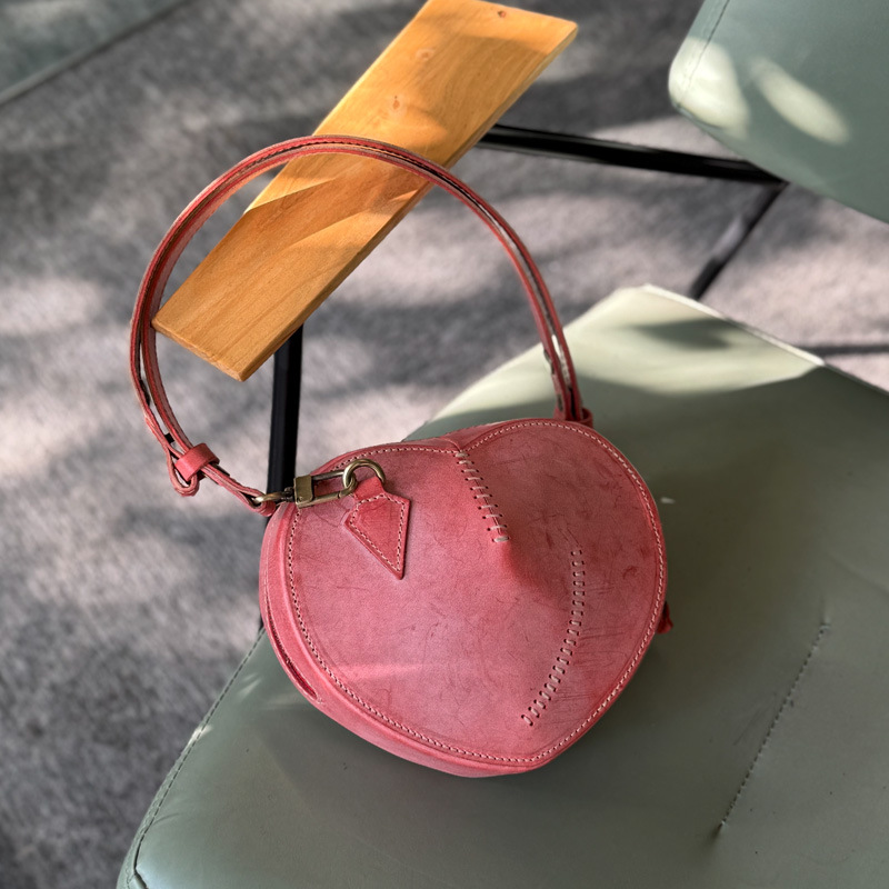 PiTao Heart Whale Song Original Design New Foggy Wax Cowhide Heart-Shaped Bag Handbag Underarm Crossbody Bag Sweet Girl's Purse - Thumbnail 6