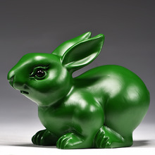 实木雕刻兔子摆件三合十二生肖绿色木头兔家居客厅装饰新居送礼品