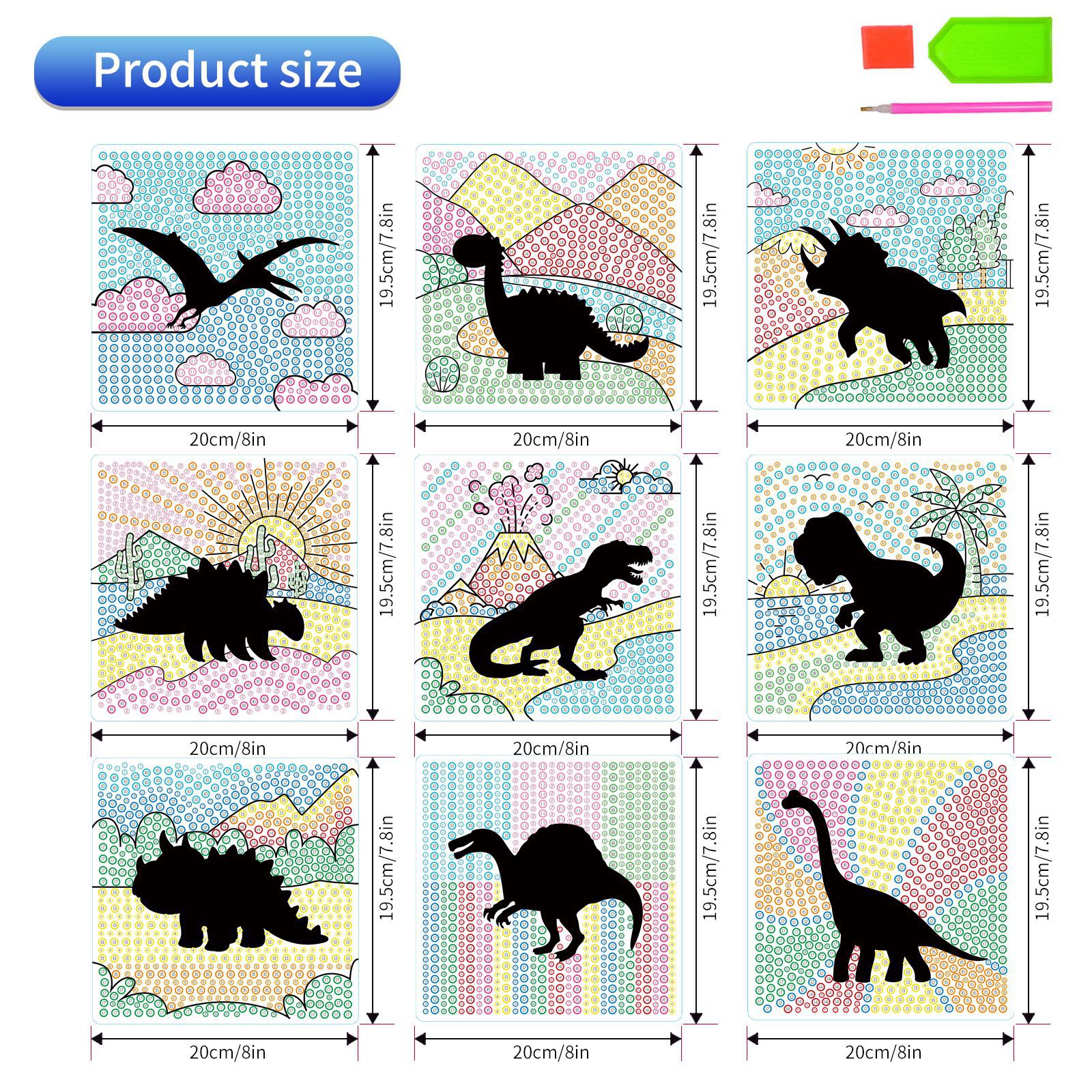 Dibujos de dibujos animados transfronterizos prehistóricos dinosaurios dibujos de diamante aleatorios DIY pinturas de mampostería niños ventanas hechas a mano cristal diamante brillante