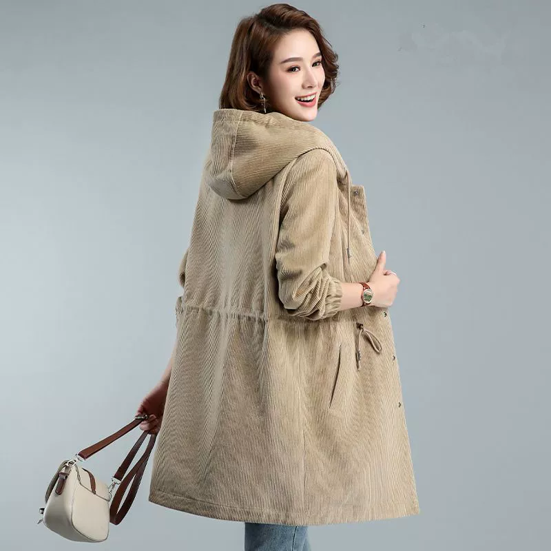 Вельветовая куртка для отдыха, тренчкот с капюшоном, 2020, осень, plus size