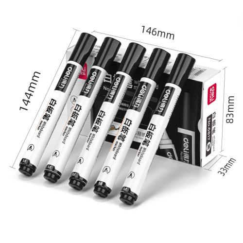 Deli whiteboard pen red, blue and black erasable writing pen office teaching easy-to-erasure marker pen whiteboard pen large pen