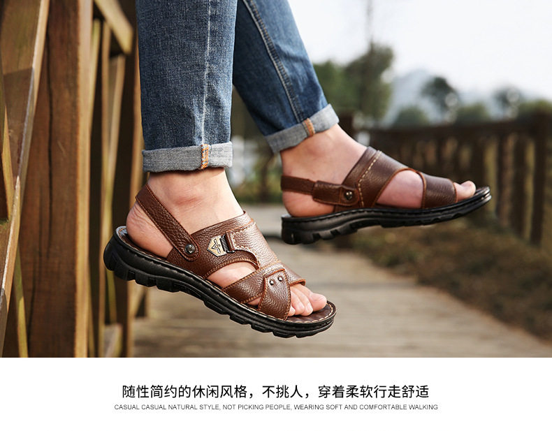 Dép sandal nam da bò lớp đầu hở ngón quai hậu thoáng khí — 10498 màu đen, Màu nâu 10498 chi tiết 8