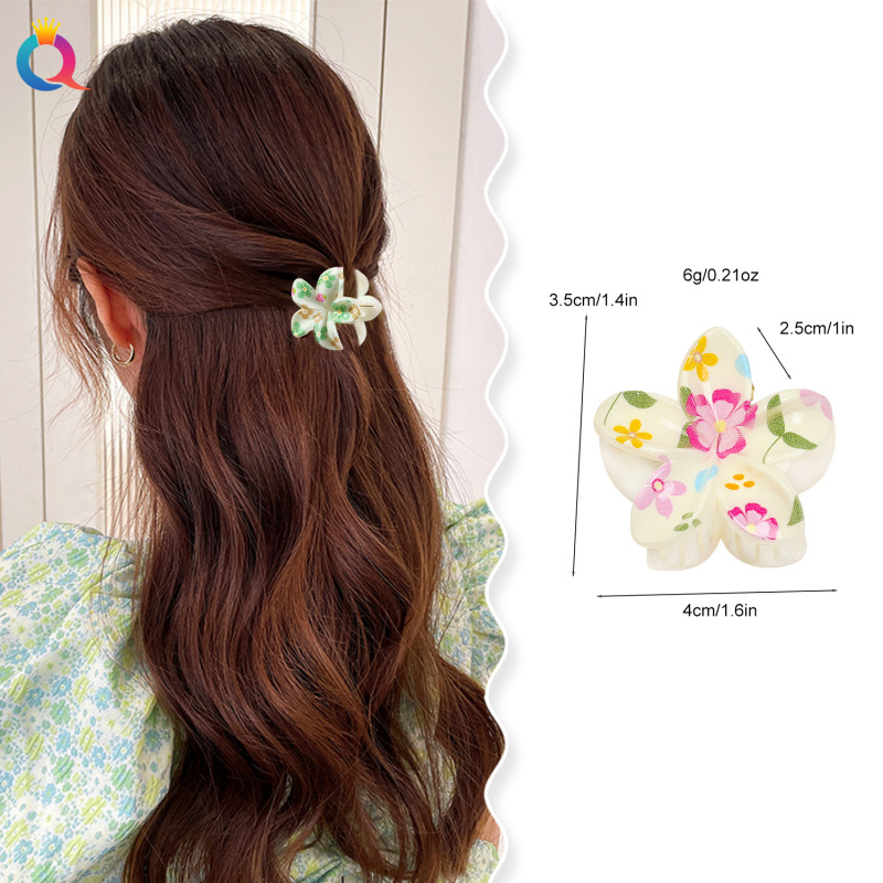Qiyue クロスボーダー小型 UV プリント小さな新鮮なプルメリアクリップかわいいポニーテールフラワーヘアピンヘアアクセサリー女性のための卸売|undefined