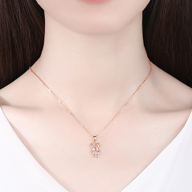 Plata esterlina s925 lindo oso colgante europeo y americano transfronterizo collar deseo accesorios diseño sentido clavícula cadena al por mayor