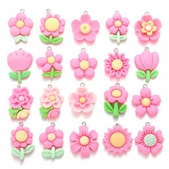 DIY樹脂アクセサリーアクセサリーピンク小花花ストラップキーホルダー飾りペンダントW357