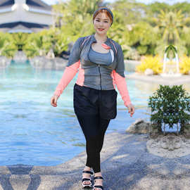 加大码防晒潜水服女分体长袖加肥胖妞浮潜服游泳衣水母衣五件套
