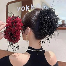 牡丹花流苏亮片抓夹女2025年新款高端后脑勺盘发鲨鱼夹子发卡头饰