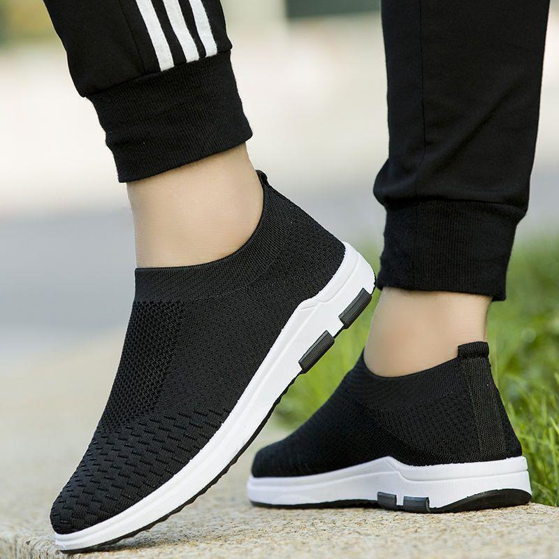 2020 Spring and Summer Flying Mesh Shoes Korean Style Slip-On Trendy Shoes Easiest for Match Breathable Men's Shoes Non-Slip Soft Sole Casual Sports Shoes