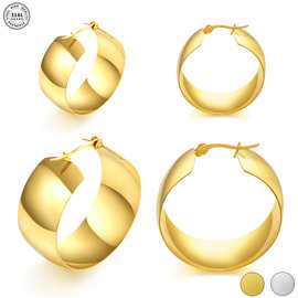 宽面大圈个性夸张不锈钢金属耳环设计感耳圈复古耳坠18K金女耳饰