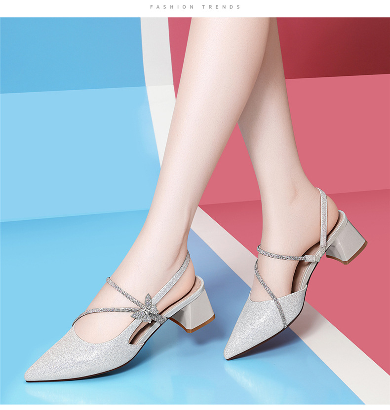 Sandal cao gót nữ mũi nhọn quai ngang Mary Jane Pháp gót dày 9 cm — 7126 vàng, 7126 bạc chi tiết 13