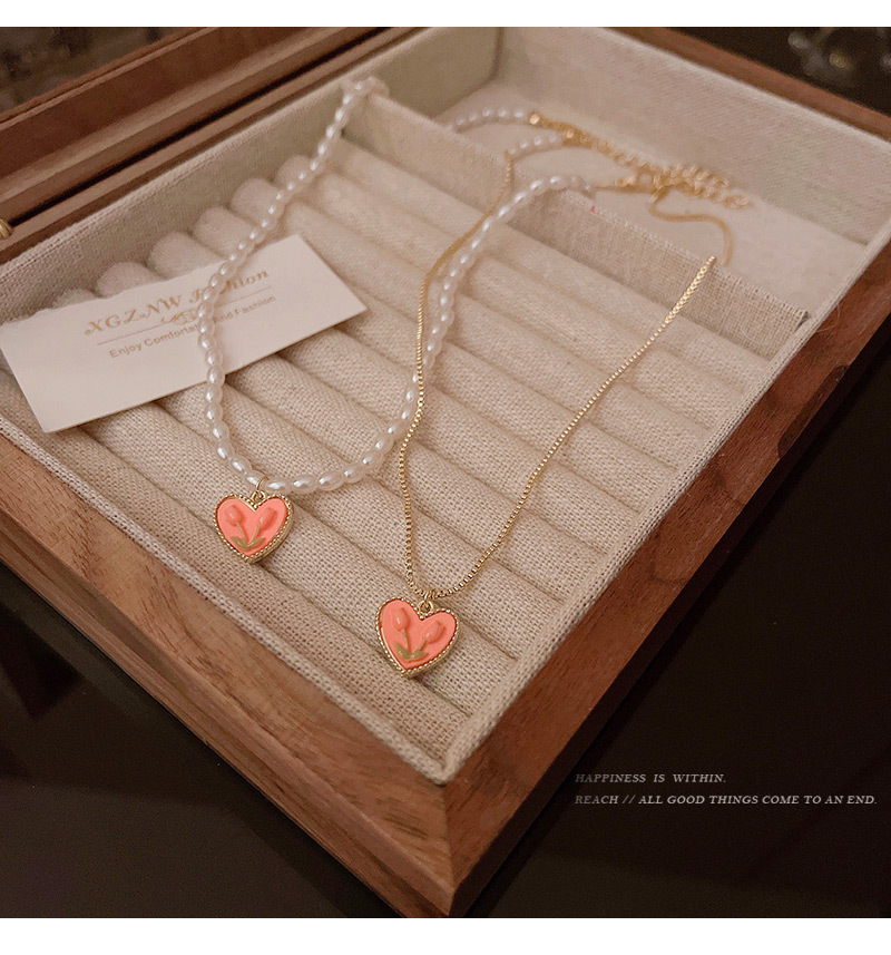 Sweet Heart Shape Flower Copper Enamel Pendant Necklace