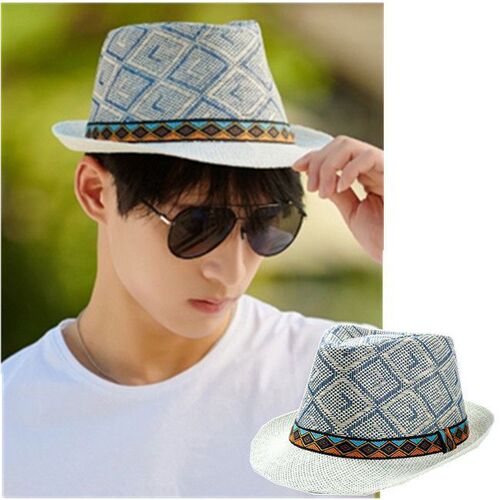 New Spring and Summer Men's Grass Weave Cap Short Brim Trendy Fashion British Jazz Sunshade Sun Protection Beach Hat Gentleman Versatile