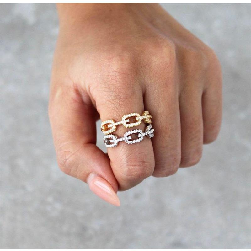 Simple Style Geometric Copper Inlaid Zircon Rings