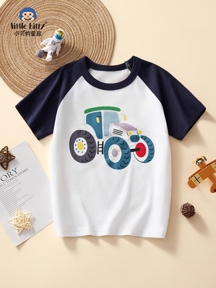 Children's Clothing Half-Sleeved 2025 Summer New Style Boys' Short-Sleeved Kidsren's Fun Cartoon Car Kidsren's Cotton T-Shirt Boys Regular Style
