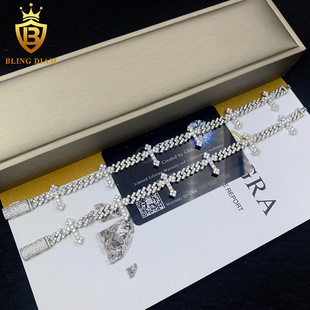 Cross Border Hot Sale S925 Silver Set Moissanite Cross Cuban Chain Hip Hop Necklace Bracelet
