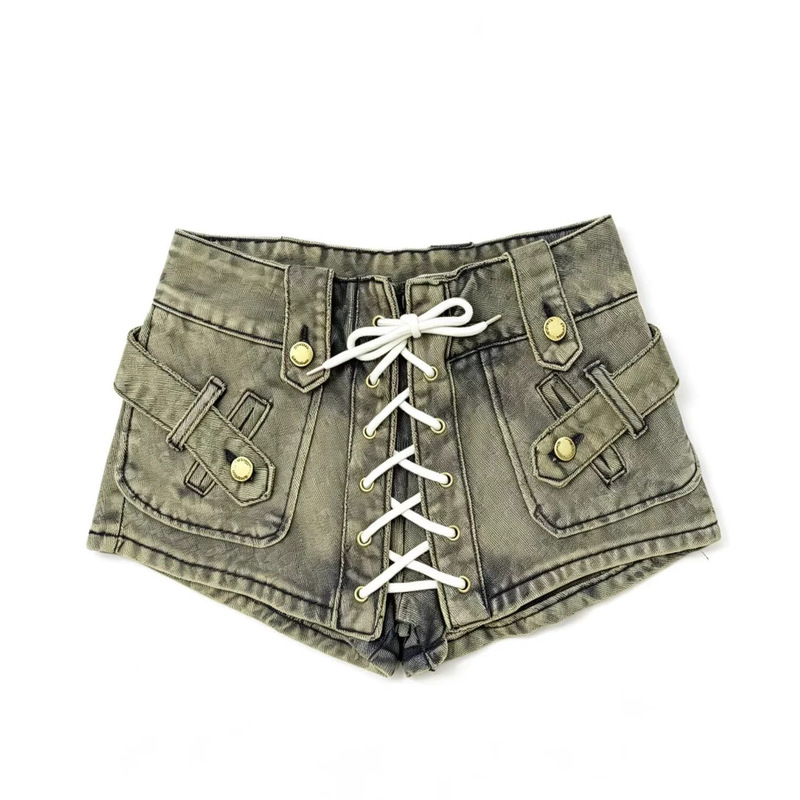 2026 Summer Hot Girl Washed Distressed Heavy-Duty Lace-Up Jeans Women's Punk Niche Slimming Low-Waist Shorts Hot Pants 2026 Summer Hot Girl Washed Distressed Heavy-Duty Lace-Up Jeans Women's Punk Niche Slimming Low-Waist Shorts Hot Pants