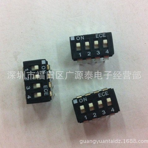 原装台湾ECE 拨码开关4位EAH104EZ IC型拨码开关黑色直插4位2.54