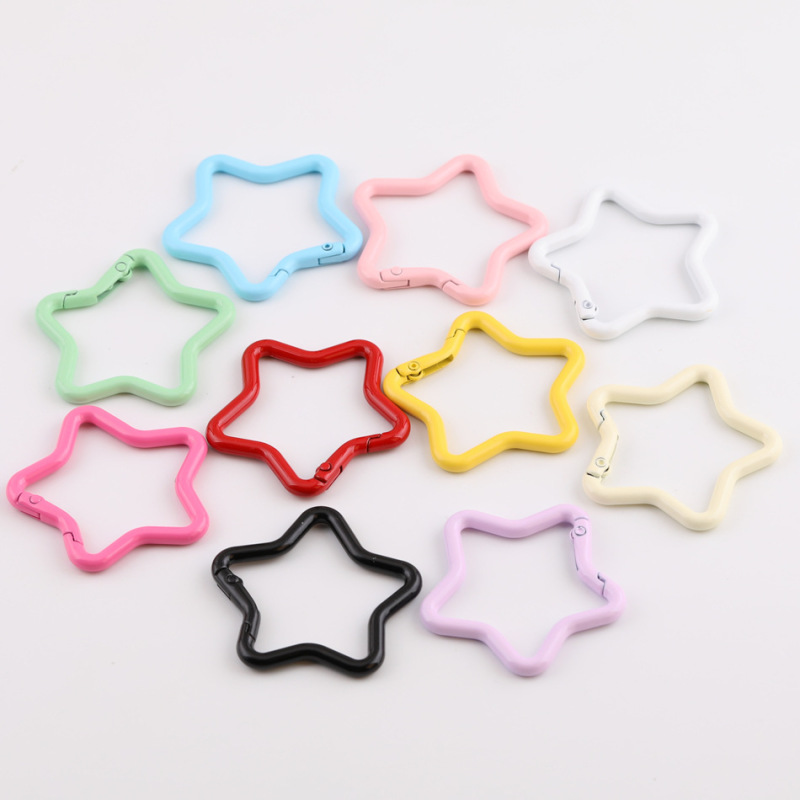 カラフルな塗装五芒星スプリングキーホルダー diy 手作りバッグバックルカラビナジュエリー材料アクセサリー|undefined