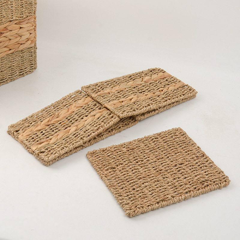 Cesta de almacenamiento de paja de calabaza personalizada canasta de almacenamiento de tela plegable canasta de almacenamiento de cajón de gabinete de cuadrícula de acabado doméstico