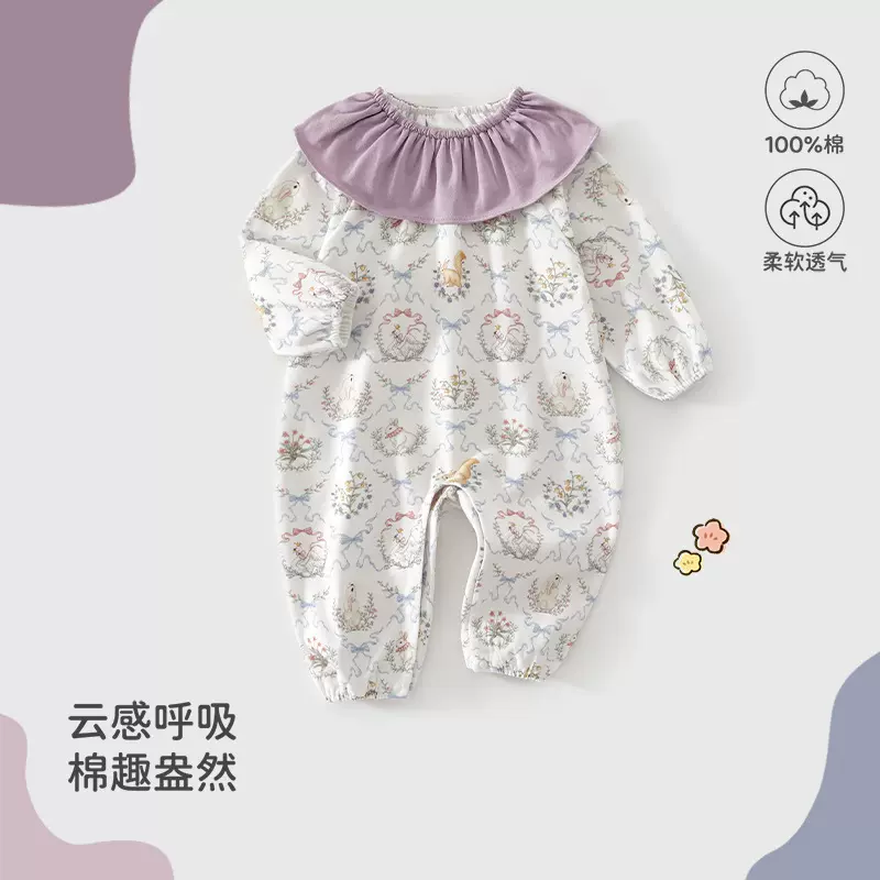 婴儿衣服a棉春秋女宝连体衣春秋秋季ins风可爱长袖婴幼儿连体衣