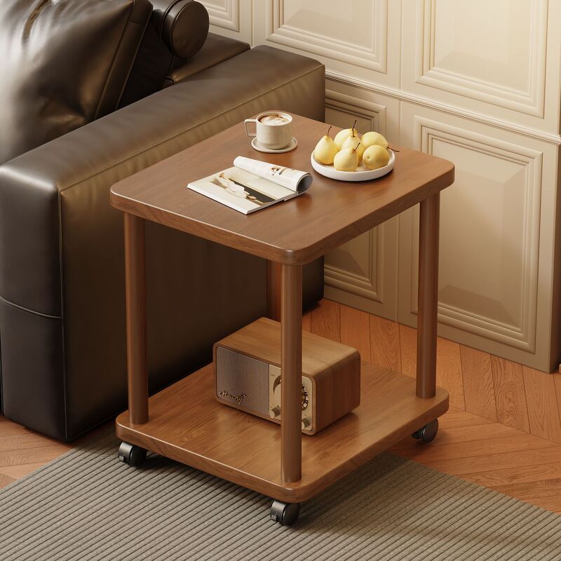 Small Table for Home Use, Movable Sofa Side Table, Rental House Small Coffee Table, Living Room Simple Small Square Table with Storage Rack