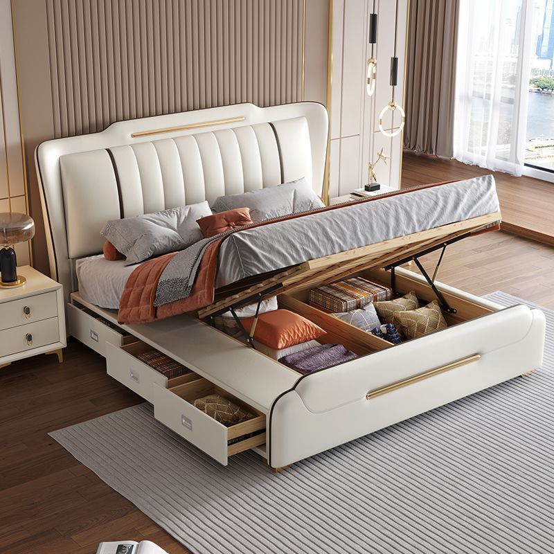 Modern Minimalist Genuine Leather Bed 1.8 Master Bedroom Double Bed Italian Minimalist Light Luxury Internet Celebrity Large Bed 1.5m Bedroom Wedding Bed