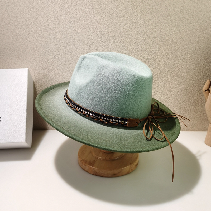 woolen Material Solid Color Pattern Women's Ethnic Style Solid Color Big Eaves Bucket Hat