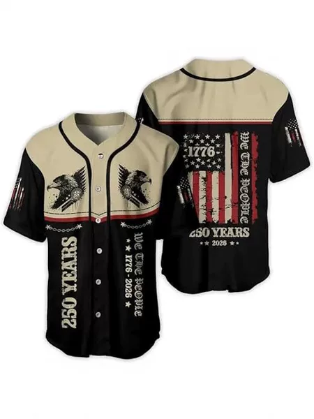 2026 United States 250Th Anniversary 3D Printed Baseball Jersey Eagle Liberty Statue Short-Sleeved Cardigan Cross-Border Wholesale