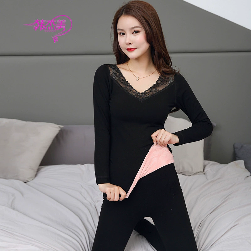 Поколение нового толстого термобелья на флисовой подкладке, женский осенний костюм с V-образным вырезом, женский костюм 8865