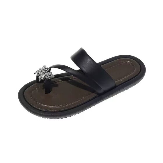 Women's Summer New Style Slippers with Bright Diamonds and Butterfly Foreign Trade Flip-Flops for Women to Wear Outside, Fashionable and Versatile Cross-Border Thick-Soled Women's Slippers