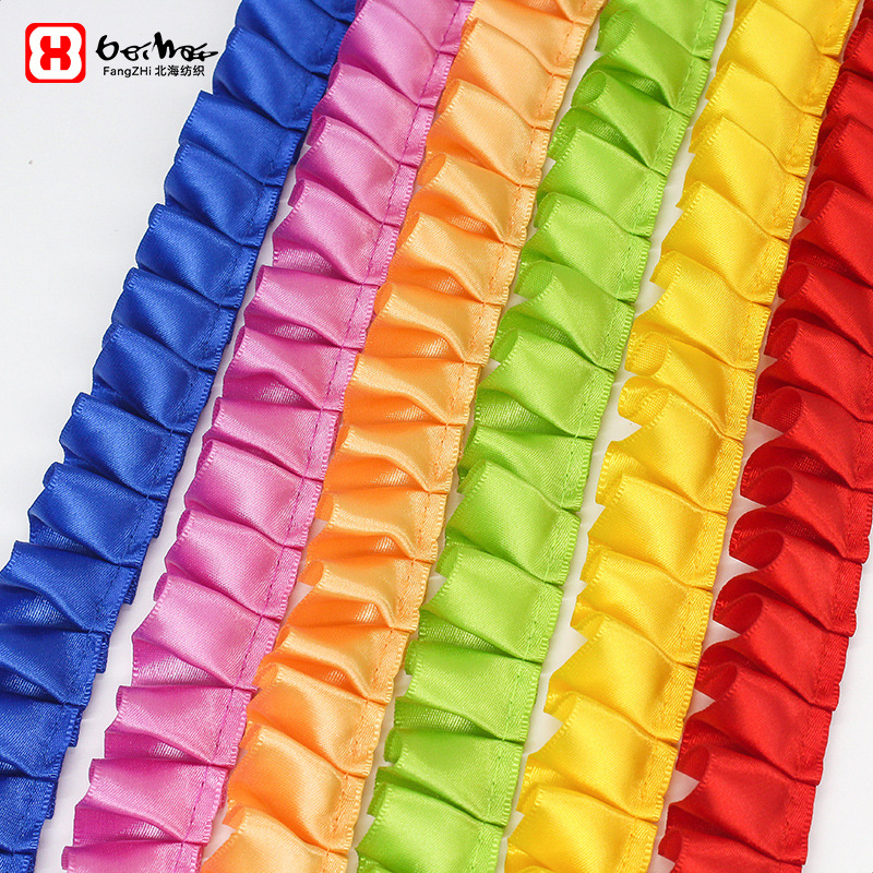 Fabricantes al por mayor de 2.5cm de ancho poliéster único borde de loto plegado cinta DIY accesorios de ropa hecha a mano cinta de encaje decoración