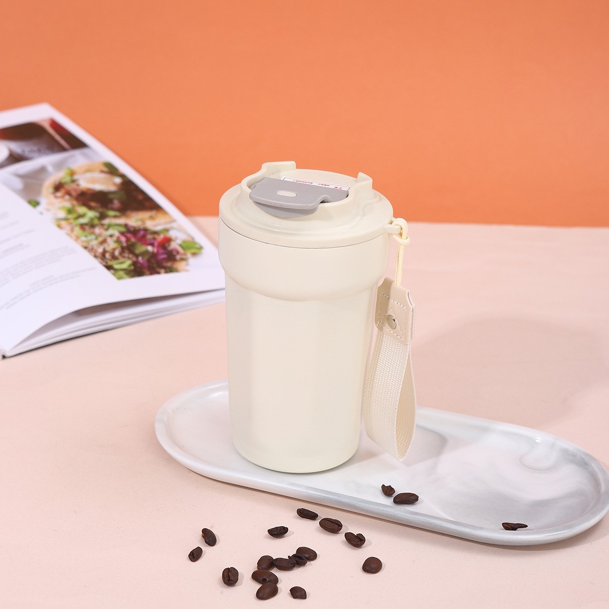 316 taza de acero inoxidable taza de café octogonal al aire libre con cuerda de elevación taza de acompañamiento portátil