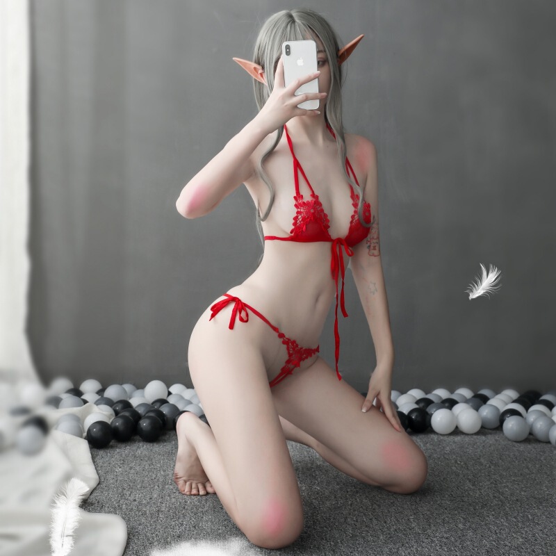 Sexy Underwear Women's Embroidery Sexy Open Chest Passion Supplies Perspective Passion Three-point Suit Female Adult