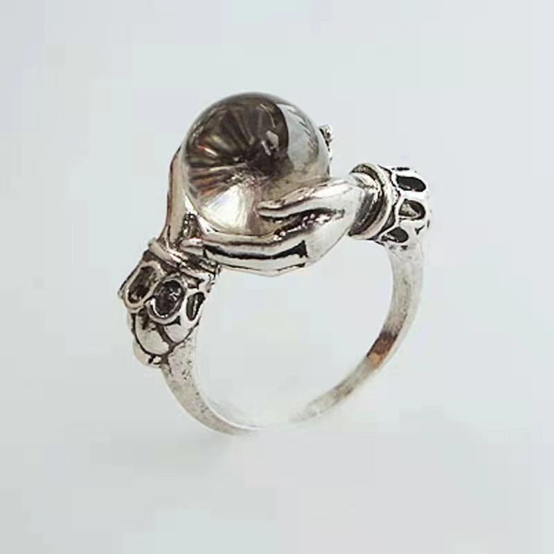 Cross-Border Imitation Crystal Ball Ring for Women, European and American Style Retro Index Finger Ring, Fashionable, Simple, Creative Open Ring