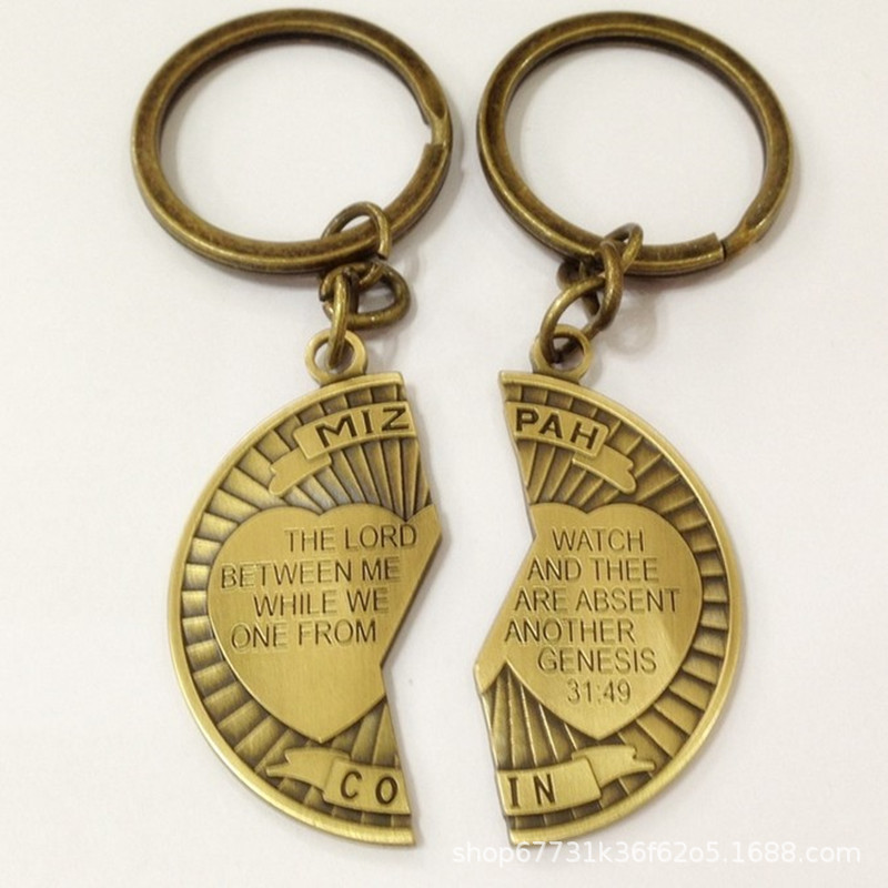 金属半月钥匙扣 可加印logo周年礼品制作 烤漆珐琅复古钥匙链挂件