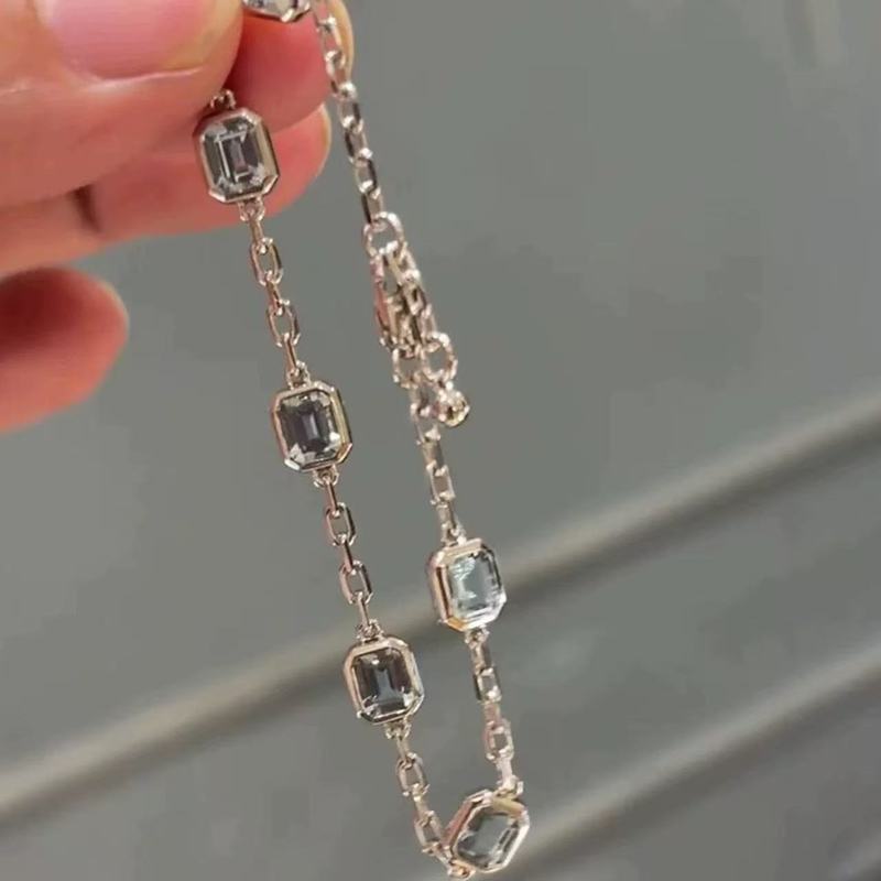 S925纯银海蓝宝方糖手链超闪极细款女高级感精致轻奢气质百搭手饰|undefined