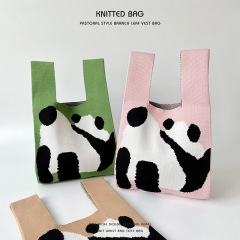 Cardigan-style, fashionable knit, cute panda single-shoulder tote bag for commuting, large capacity, wholesale backpack